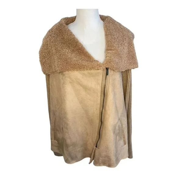 Style & Co Women’s Plus 3X Camel Sweater Coat Moto Zip Faux Leather Jacket‎ - Picture 1 of 4